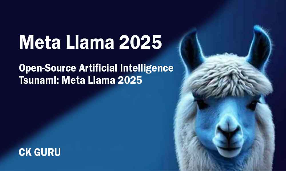 Illustration representing the surge of open-source AI innovation, symbolized by a massive digital wave, with Meta's LLaMA 2025 at the forefront.