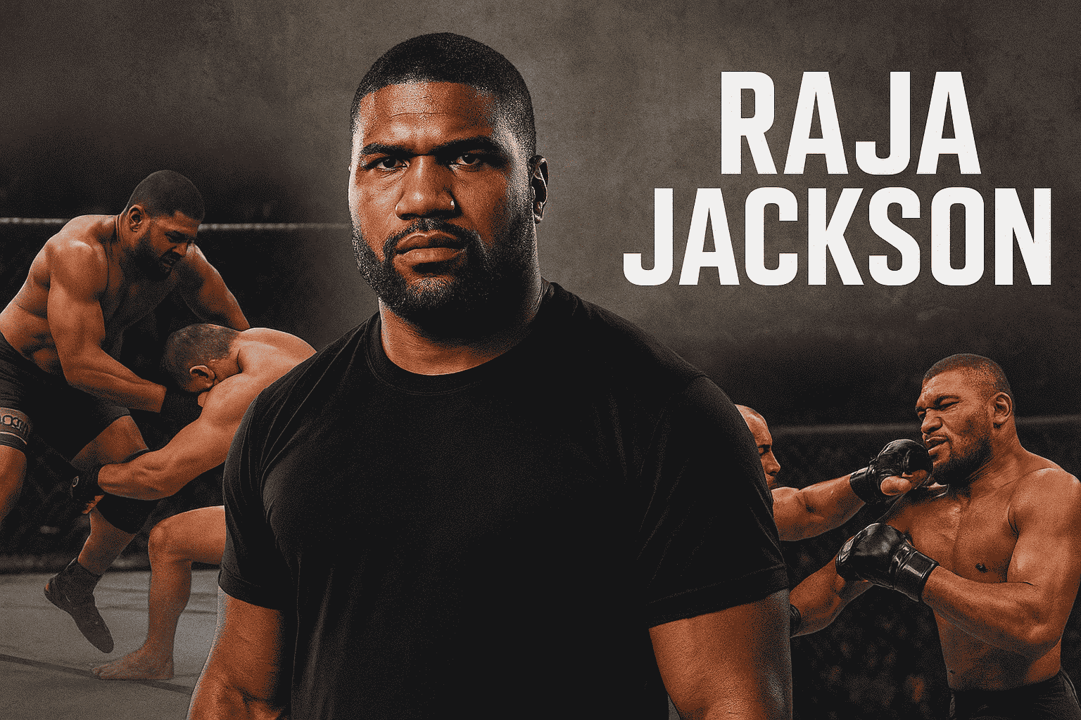 Digital composite of Raja Jackson, son of Rampage Jackson, also known as Syko Stu wrestler, symbolizing his rise in MMA and wrestling.