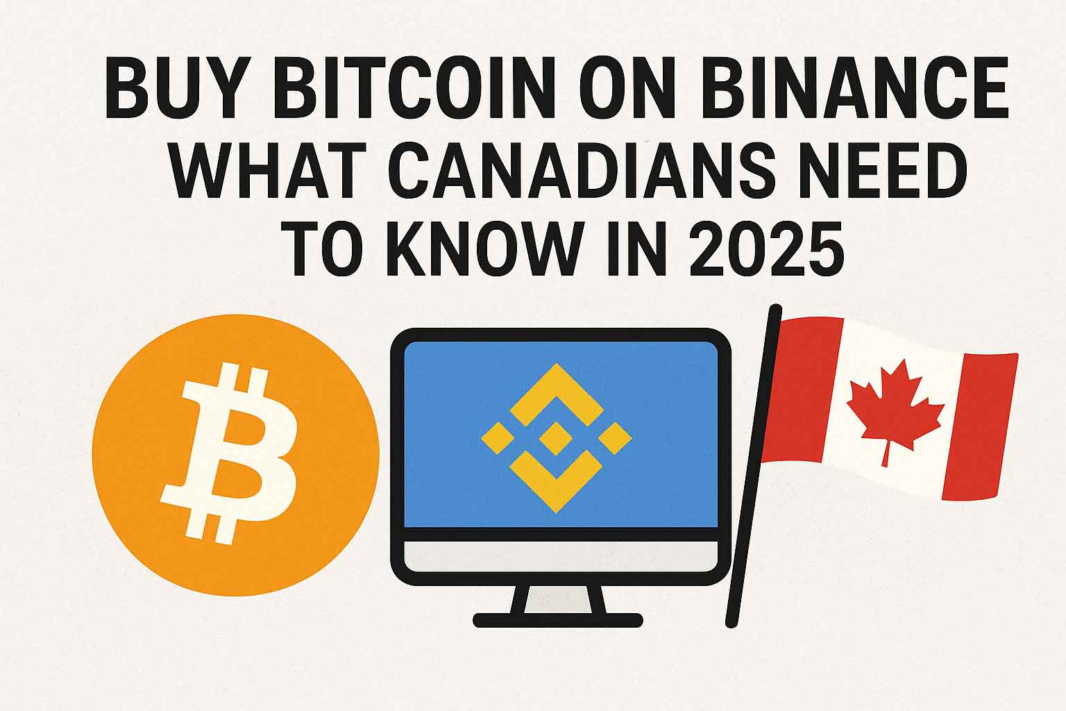 Illustration showing Bitcoin and Binance logos beside the Canadian flag with the title “Buy Bitcoin on Binance: What Canadians Need to Know in 2025.