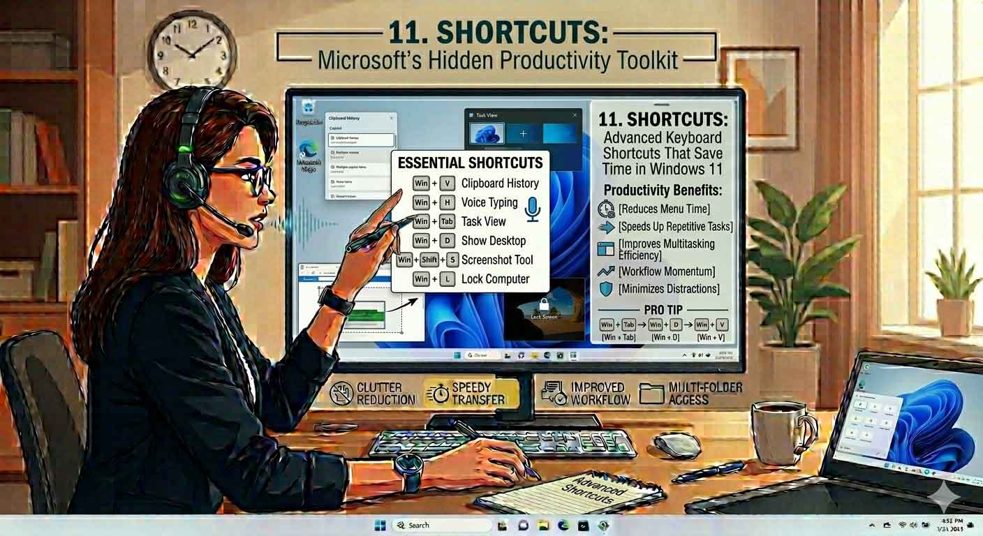 Mastering keyboard shortcuts is one of the fastest ways to boost productivity in Windows 11. Instead of constantly switching between mouse clicks and menus, shortcuts allow you to perform actions instantly, streamline workflows, and significantly reduce repetitive actions throughout the day.