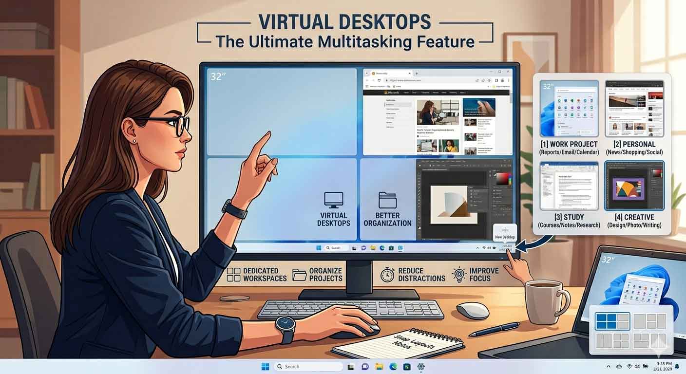Virtual Desktops are one of the most powerful yet often underused Windows 11 productivity features.